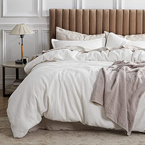Bedsure Cotton Duvet Cover Queen   % Cotton Waffle Weave Coconut White Duvet Cover Queen Size, Soft and Breathable Queen Duvet Cover Set for All Season (Queen, x)