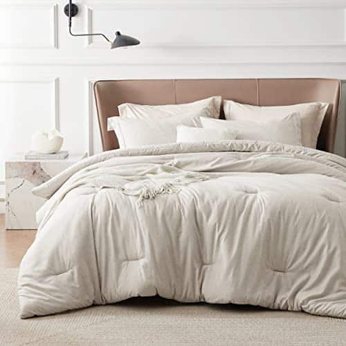 Bedsure Queen Comforter Set Kids   Beige Queen Size Comforter, Soft Bedding for All Seasons, Cationic Dyed Bedding Set, Pieces, Comforter (x) and Pillow Shams (x+)