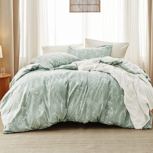 Bedsure Queen Comforter Set   Sage Green Comforter, Cute Floral Bedding Comforter Sets, Pieces, Soft Reversible Botanical Flowers Comforter and Pillow Shams