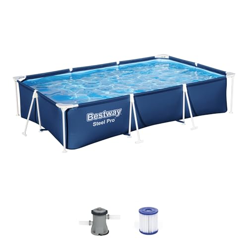 Bestway Steel Pro ' x ' x Rectangular Steel Frame Above Ground Outdoor Backyard Swimming Pool Set with GPH Filter Pump