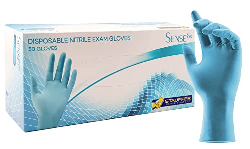 Blue Disposable Nitrile Gloves, mil, Stauffer Sense, Latex Free, Long Cuff, Powder Free, Tough & Strong   Small (Box of )