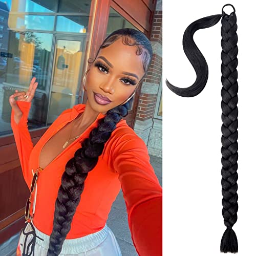Braided Ponytail Extension,Mebeli Braid Extensions Long Braided Ponytail Extension for Black Women With Hair Tie,Straight Wrap with Braid Ponytail Extension Synthetic Hair Pieces Inch B.  