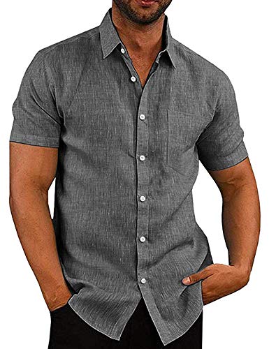 COOFANDY Men's Linen Shirt Textured Designer Western Work Regular Fit Shirt Short Sleeve   Black