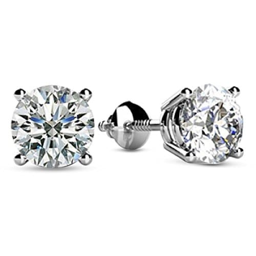 Carat K White Gold IGI Certified LAB GROWN Round Cut Diamond Earrings Prong Screw Back (H I Color, VSVSClarity)