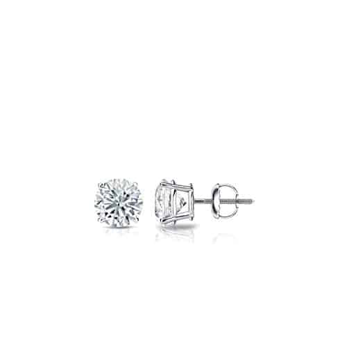 Carat Lab Grown Diamond Round Stud Earrings in k White Gold (E F, SISI, cttw), Prong Basket Screw Back by Diamond Wish