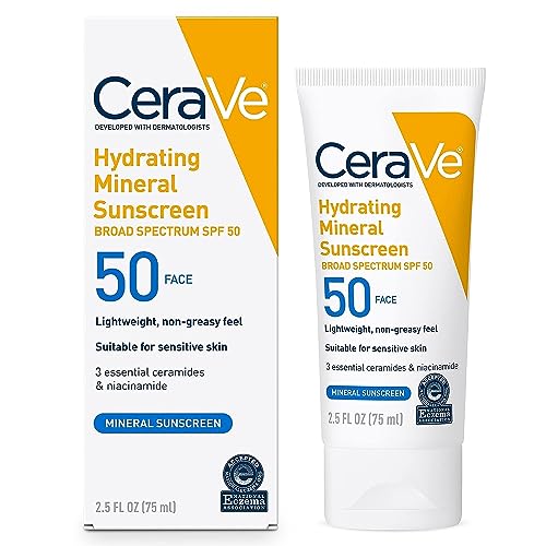 CeraVe % Mineral Sunscreen SPF  Face Sunscreen with Zinc Oxide & Titanium Dioxide for Sensitive Skin  With Hyaluronic Acid, Niacinamide, and Ceramides  oz