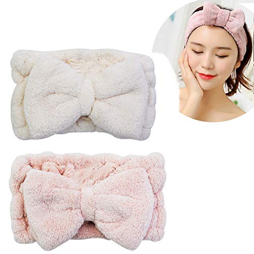 Chloven Pack Microfiber Bowtie Headbands Facial Makeup Headband Cosmetic Bowknot Hairlace Wash Spa Yoga Sports Shower Adjustable Elastic Hair Band for Girls and Women