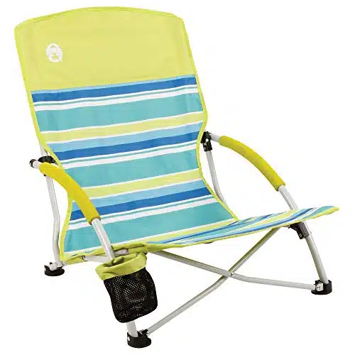 Coleman Utopia Breeze Beach Chair, Lightweight & Folding Beach Chair with Cup Holder, Seatback Pocket, & Relaxed Design; inch Seat Supports up to lbs