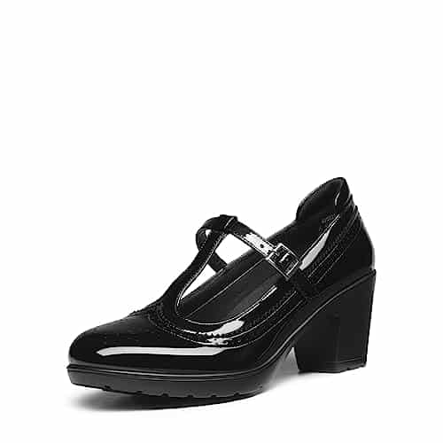 DREAM PAIRS Women's Classic Oxfords T Strap Mary Jane Dress Shoes, , Black PAT