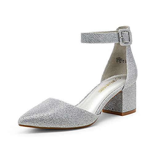 DREAM PAIRS Womens Low Heel Pump Shoes, SilverGlitter   (Annee)