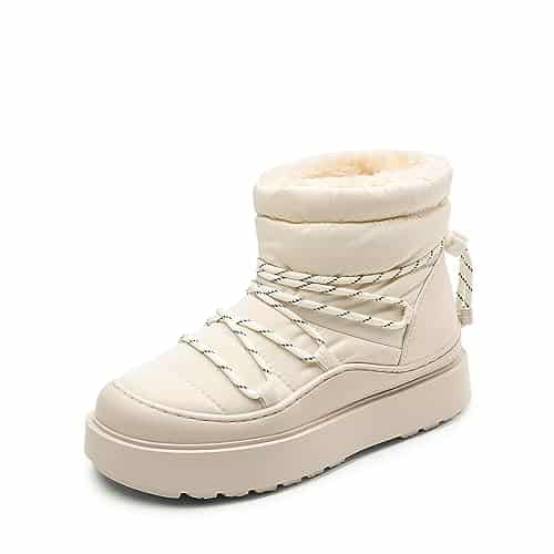 DREAM PAIRS Women's Warm Winter Snow Boots Moon Boots Womens Ankle Boots Faux Fur Lined Waterproof Mid Calf Booties Comfortable Insulated Outdoor Non Slip Lace Up Shoes Beige