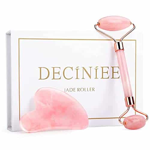 Deciniee Jade Roller and Gua Sha Set   Anti Aging Rose Quartz Face Massager for Eye, Neck   Natural Beauty Skin Care Tools Body Muscle Relaxing Relieve Wrinkles