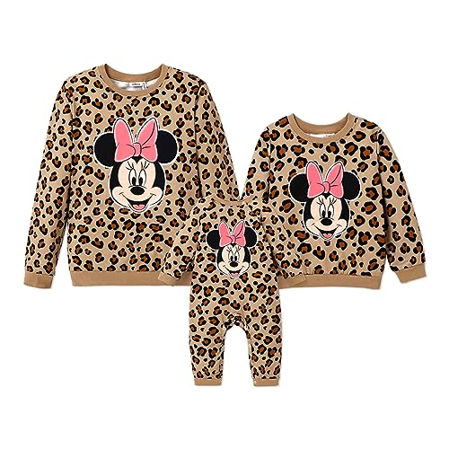 Disney Mickey and Friends Mommy and Me Matching Outfits Leopard Long Sleeves Shirt Sweatshirt Tops, Women, Medium