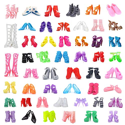 DoubleWood Pairs Fashion Doll Shoes Replacement Different Assorted Colors High Heel Shoes Doll Boots Flat Shoes Set Replacement for inch Doll