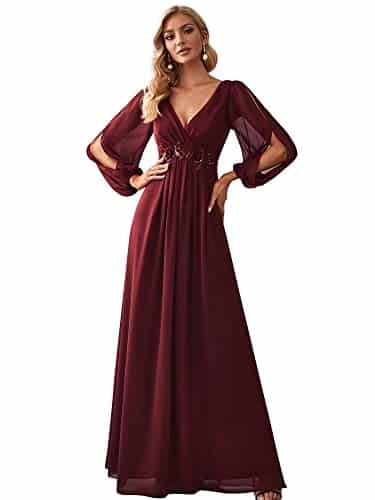 Ever Pretty Women's Elegant A line Chiffon Mother of The Groom Dress with Sleeves Burgundy