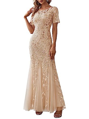 Ever Pretty Women's Embroidered Bodycon Sequin Mermaid Long Mother of The Bride Dresses Gold