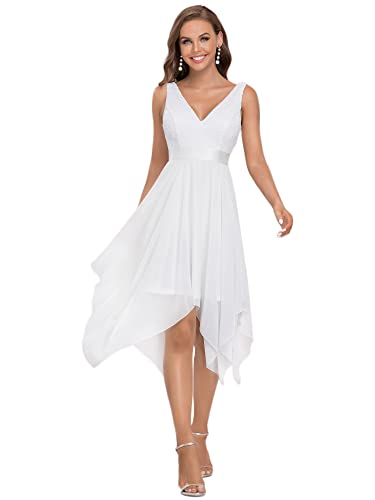 Ever Pretty Women's Short Satin and Chiffon Dress for Beach Party White