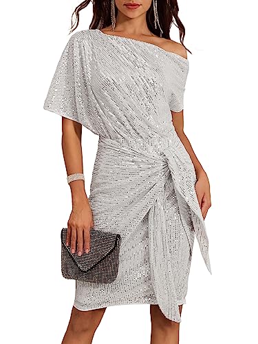 GRACE KARIN Party Dreses for Women Elegant Sparkle Glitter Sequin Dresses Silver M