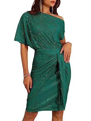 GRACE KARIN Wedding Guest Dress for Women Sequin Formal Cocktail Party Dresses Blue Green XL