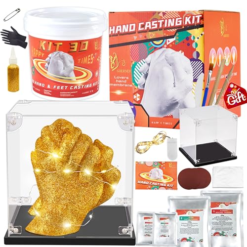 Hand Casting Kit Couples & Keepsake Hand Mold kit Couples, Plaster Hand Mold Casting DIY Kit for DIY Couples Gift, Girlfriend Boyfriend, Wedding Gifts Husband Wife, Thanksgiving Gift (Gold)
