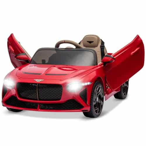 Hetoy V Kids Ride On Car, Licensed Bentley Bacalar Electric Vehicles wParent Remote Control, Scissor Door, Suspension, Speeds, LED Lights, Horn, Battery Powered Ride on Toy for Boys Girls, Red