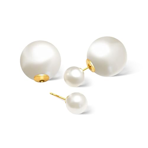 Huge Tomato Elegant Double Sided Pearl Earrings Colorful Pearl Stud with Double Pearl k Gold Plated (white)