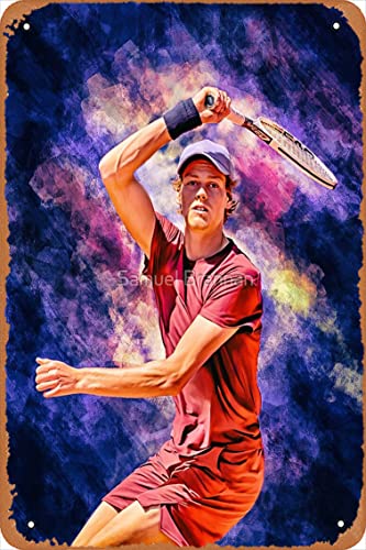 Jannik Sinner plays forehand. Digital artwork print poster. Tennis ATP fan art gift. Poster Metal Tin Sign Vintage xInch