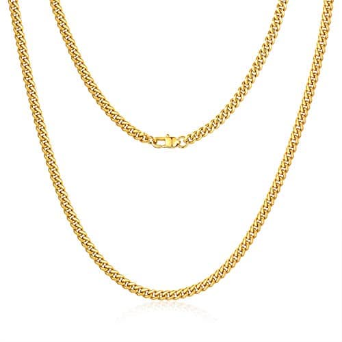 Jewlpire Diamond Cut Miami Cuban Link Chain for Men, Gold Chain for Men, Chain Necklace for Men Boys Women, Hip Hop & Cool Menâs Necklace, K Gold Plated, mm Width, Inch