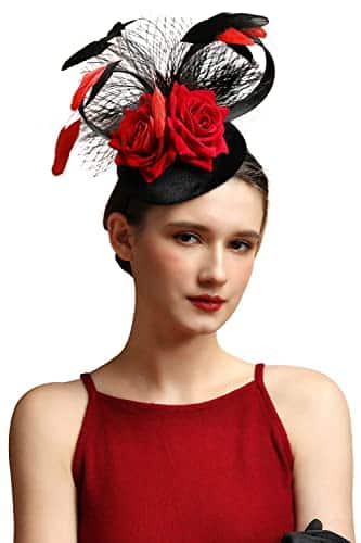 LATIMOON Fascinators Hat for Women Tea Party Headband Kentucky Derby Wedding Flower Cocktail Mesh Feathers Hair Clip