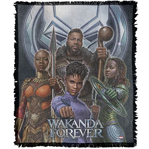 LOGOVISION Black Panther Wakanda Forever Blanket, xCast Woven Tapestry Cotton Blend Fringed Throw Blanket