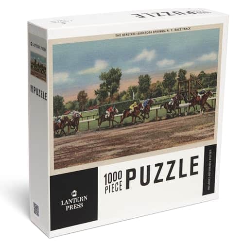 Lantern Press Piece Jigsaw Puzzle, Saratoga Springs, NY, Horse Race Track Scene