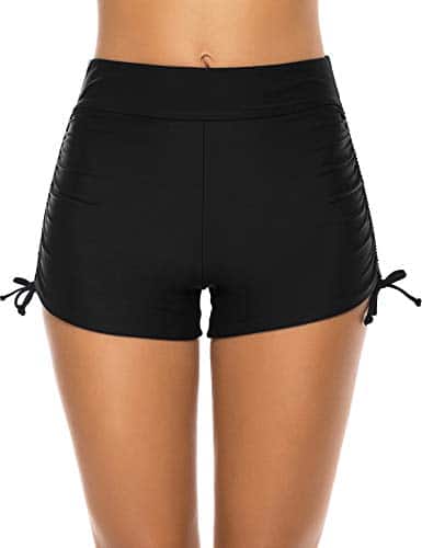 Lecieldusoir Women's Swim Shorts High Waisted Bathing Suit Bottoms Swimsuit Boy Shorts Swimwear Bikini Board Shorts Black