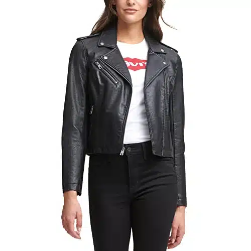 Levi's Women's Faux Leather Classic Asymmetrical Motorcycle Jacket, BLACK, L