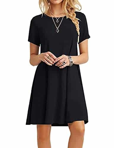 MOLERANI Women's Casual Plain Simple T Shirt Loose Dress (XL, Black)