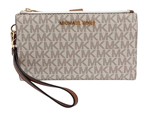 Michael Kors Jet Set Travel Double Zip Wristlet   Signature PVC (Vanilla PVCDark Acorn)