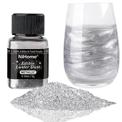 NiHome Edible Food Grade Glimmer Powder Glitter Luster Dust Food Decorating Sprinkle Dust for Drink Wine Beverage Cake Candy Dessert Home Bakery Restaurant Vegan Allergen Free (ozg, Metallic)
