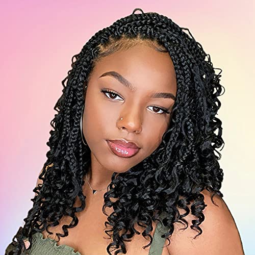 Packs Goddess Box Braids Inch Pre looped Bohemian Crochet Boho Box Braids With Curly Ends X Crochet Braids Hair for Women Synthetic Braiding Hair Strands (#B)