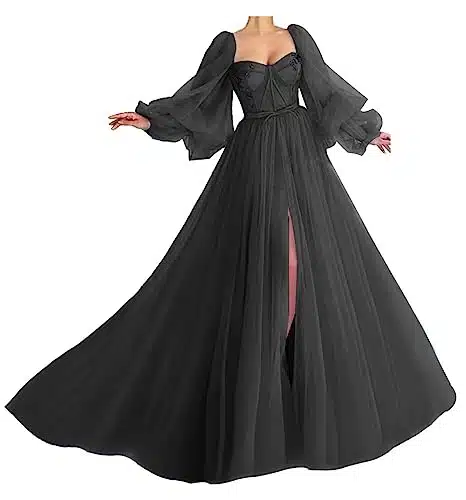 Prom Dresses Black Ball Gown Puffy Sleeve Dress Women Plus Size Tulle Dress for Photoshoot