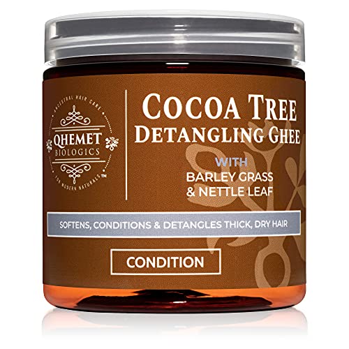 Qhemet Biologics Cocoa Tree Detangling Ghee   Softening Detangler Ideal for High Porosity C C Hair   Makes Combing Easier & Restores Pliability, Elasticity & Softness to Dry, Matted Hair (oz)
