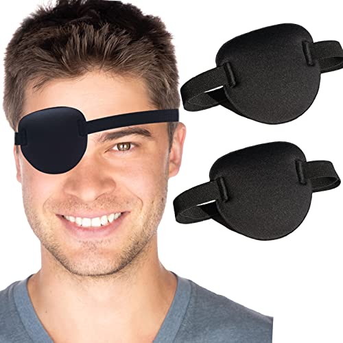 RIKEYO D Adjustable Eyepatch for Right or Left Eye, Adults and Kids One Eye Cover for Lazy Eye,Pirate Costume, Pcs (Black)