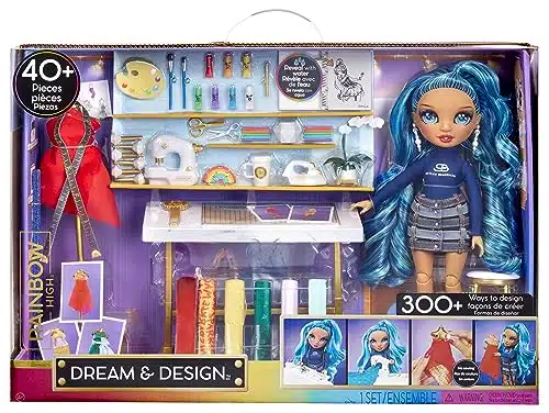 Rainbow High Dream & Design Fashion Studio Playset. Fashion Designer Playset with Exclusive Blue Skyler Doll. Plus Easy No Sew Fashion Kit. Gift for Kids & Collectors