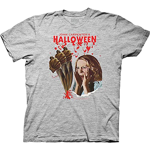 Ripple Junction Halloween Men's Short Sleeve T Shirt Laurie Strode Jamie Lee Curtis Vintage Horror Scary Movie XL H. Grey