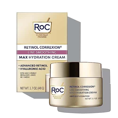 RoC Retinol Correxion Max Daily Hydration Anti Aging Face Moisturizer with Hyaluronic Acid, Treat Fine Lines, Dark Spots, Post Acne Scars, Oil Free, Stocking Stuffers, Ounces (Packaging May Vary)