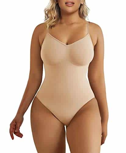 SHAPERX Bodysuit for Women Tummy Control Shapewear Seamless Sculpting Thong Body Shaper, SZBeige LXL