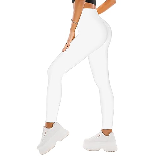 SINOPHANT High Waisted Leggings for Women   Full Length & Capri Buttery Soft Yoga Pants for Workout Athletic(Full White,L XL)