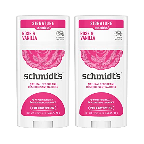 Schmidt's Aluminum Free Natural Deodorant for Women and Men, Rose and Vanilla with Hour Odor Protection, Certified Natural, Vegan, Cruelty Free, oz Pack of