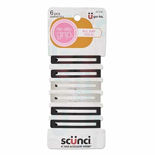 Scunci by Conair No Slip Grip Open Center Stay Tight Barrettes, Hair Clips in Assorted Neutral Metallic Colors, Packaging May Vary, count (Pack of )