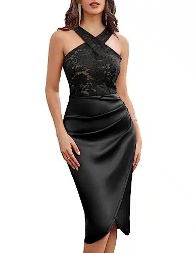 Semi Formal Dress for Women Lace Party Dress for Wedding Guest Black