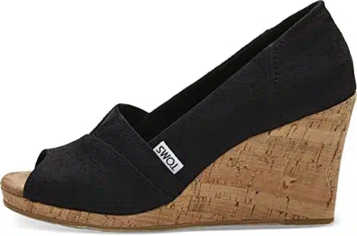 TOMS womens Classic Espadrille Wedge Sandal, Black Scattered Woven,