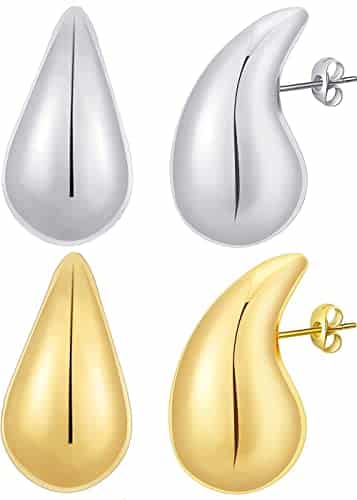 Teardrop Earrings Dupes for Women Gold Chunky Hoop Earring Dangle Earrings Water Drop Hypoallergenic Earring for Women Girls